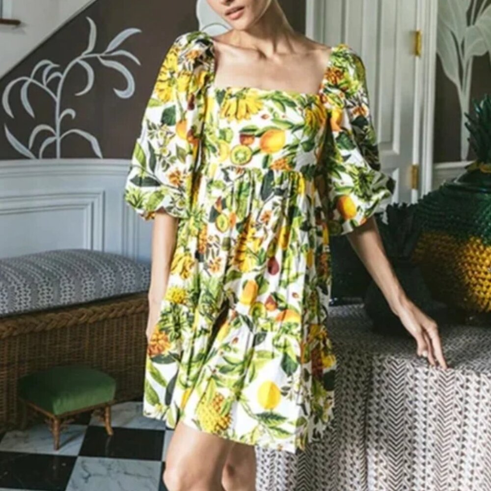 ✨ SALE BEST Cara Cara Sip Sip Mini Dress - Banana Multi Yellow Green Floral